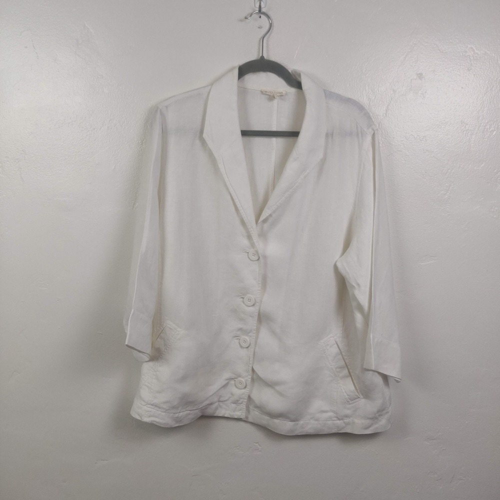 Eileen Fisher Linen Jacket Womens Plus Size 1X White Coastal Minimalist - Picture 2 of 8